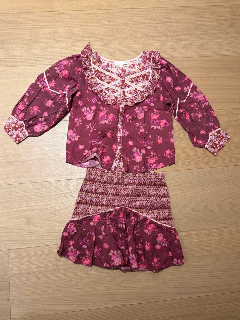 LoveShackFancy Smocked Mini Skirt